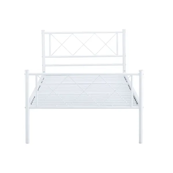 łóżko metalowe białe 90x200 z materacem piankowym H3